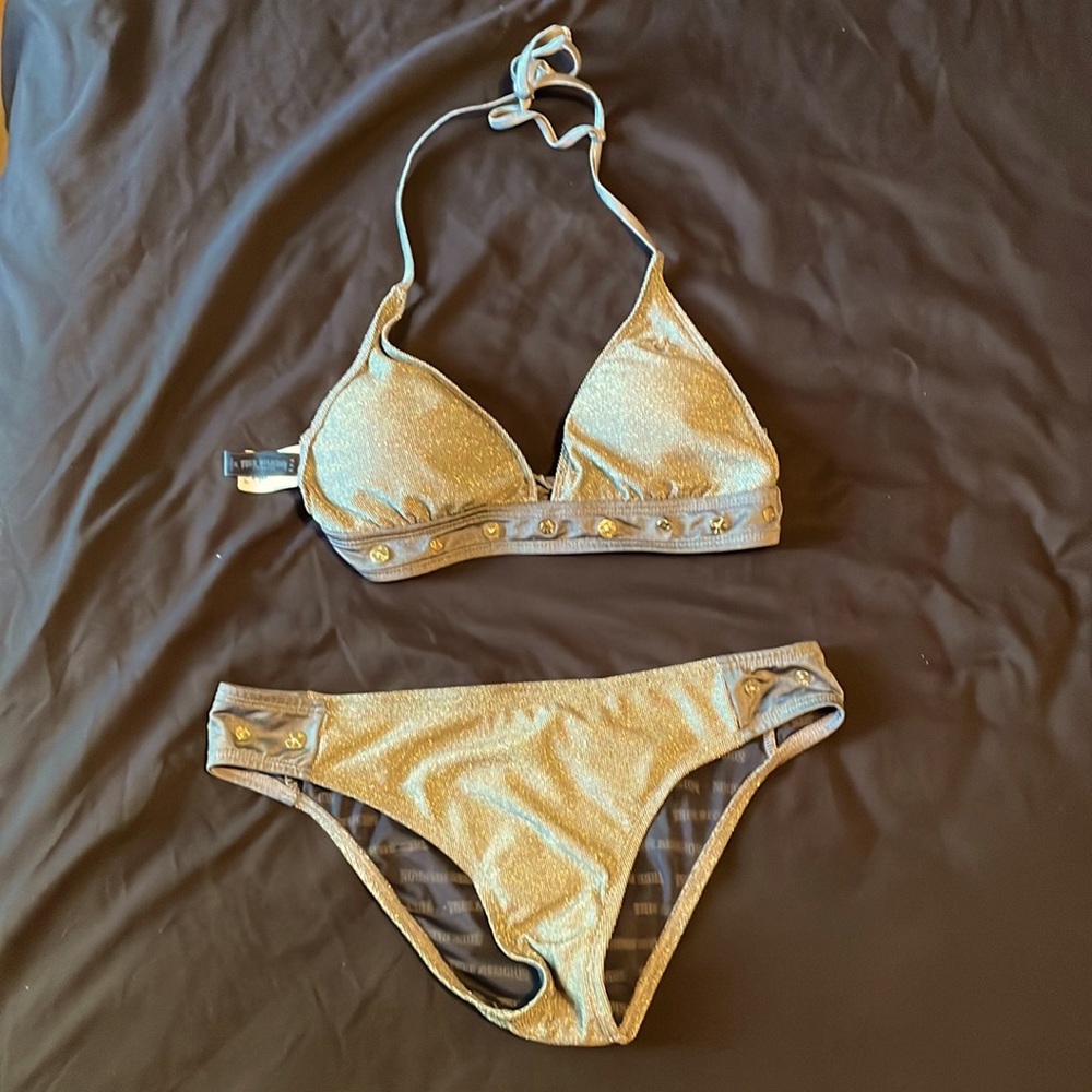 True Religion Gold Shimmer Triangle Bikini Set